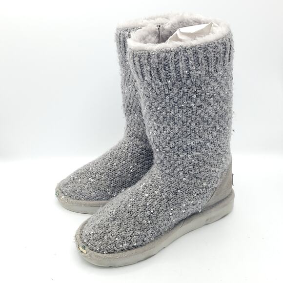 UGG Treadlite Silver Gray Sequin Knit Mid Calf Sweater Boots girls Size 13 - Picture 4 of 9